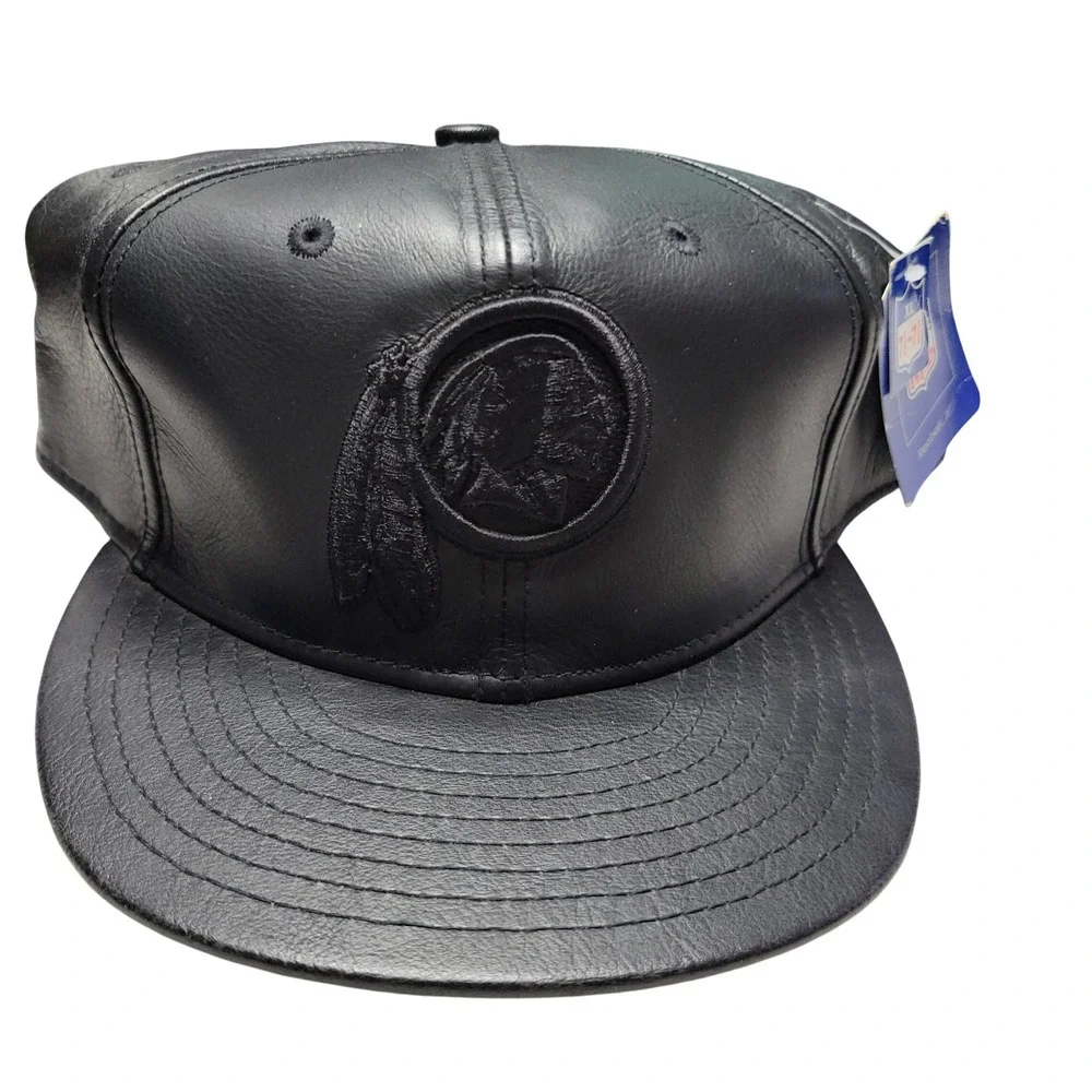 Vintage Reebok NFL Washington Redskins Black Leather Hat XL Deadstock NWT